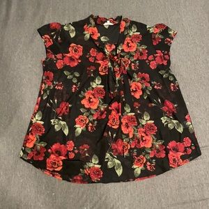 Sleeveless floral black sheer top